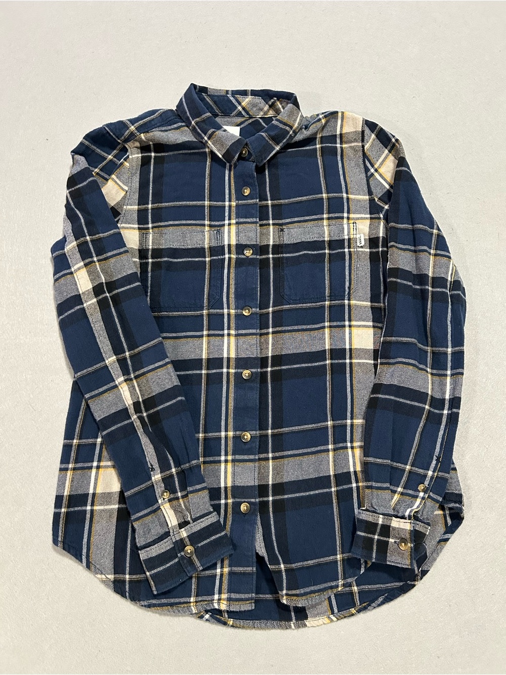 VANS Womens Flannel Shirt Button Up Top Blue Yellow White Plaid Size XS